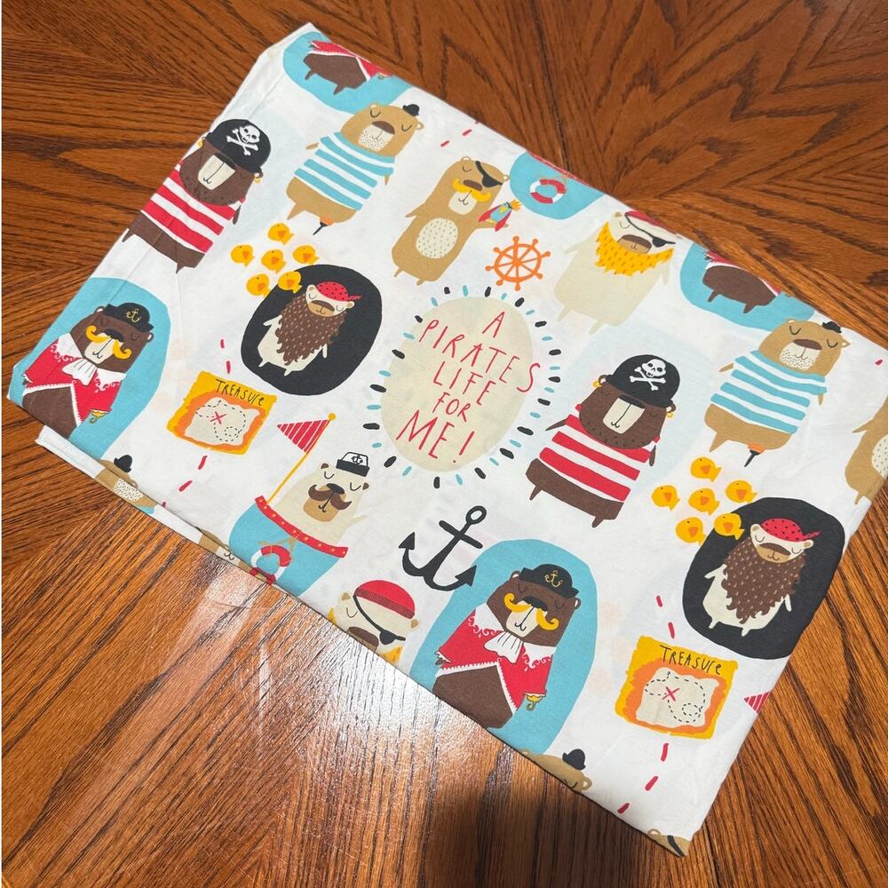 Garnet Hill Kids Bear Pirates Treasure Flat Sheet Cotton Twin Fun Boys Nautical
